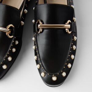 Zara Black Loafers with Pearl Detailing